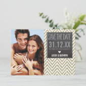 SAVE THE DATE krijtbord chevron glitter oud goud (Staand voorkant)