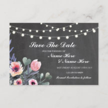 Save the Date Krijtbord Rustieke Bloemlichten Kaar