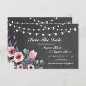 Save the Date Krijtbord Rustieke Bloemlichten Kaar (Voorkant / Achterkant)