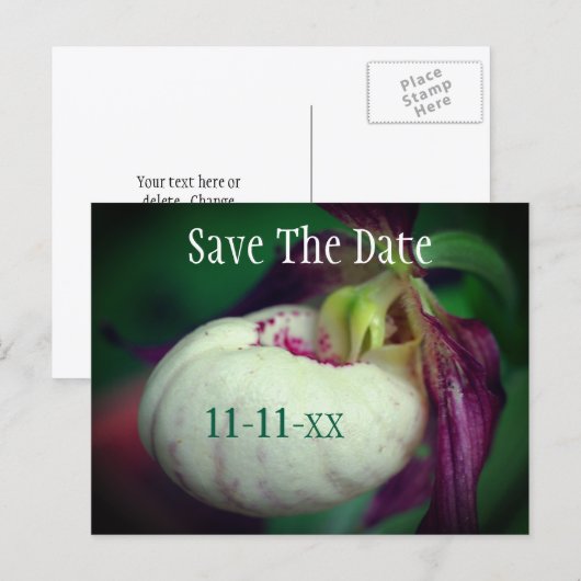 Save The Date Lady Slipper Flower Personalized Aankondigingskaart (Voorkant / Achterkant)