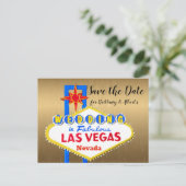 Save the Date Las Vegas Huwelijk goud Aankondigingskaart (Staand voorkant)