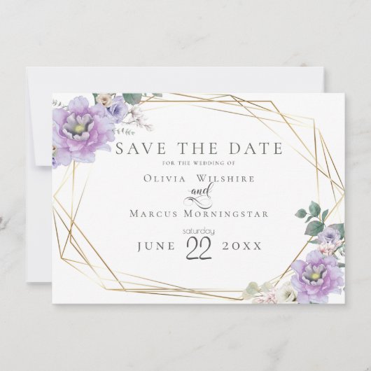 Save the date | Lavender Waterverf Peony Flower Kaart (Voorkant)