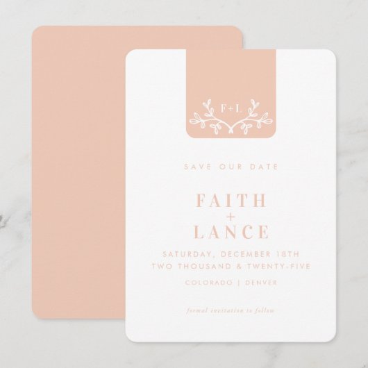 SAVE THE DATE lente tuin takje logo blush roze Kaart (Voorkant / Achterkant)