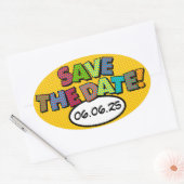 SAVE THE DATE Leuk Retro Stripboek Pop Art Ovale Sticker (Envelop)