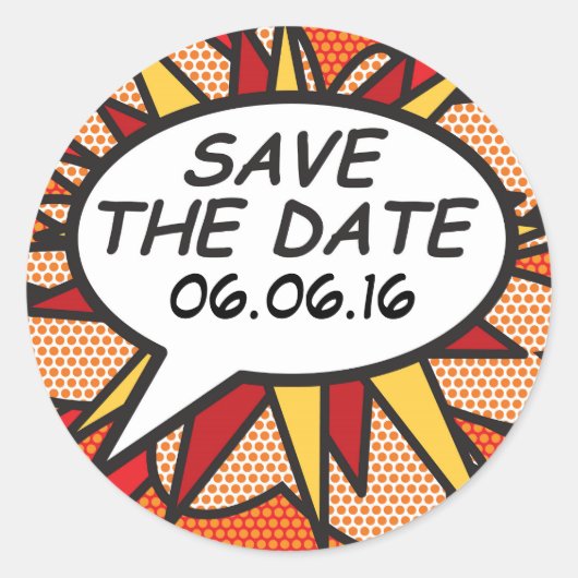 SAVE THE DATE Leuk Retro Stripboek Pop Art Ronde Sticker (Voorkant)