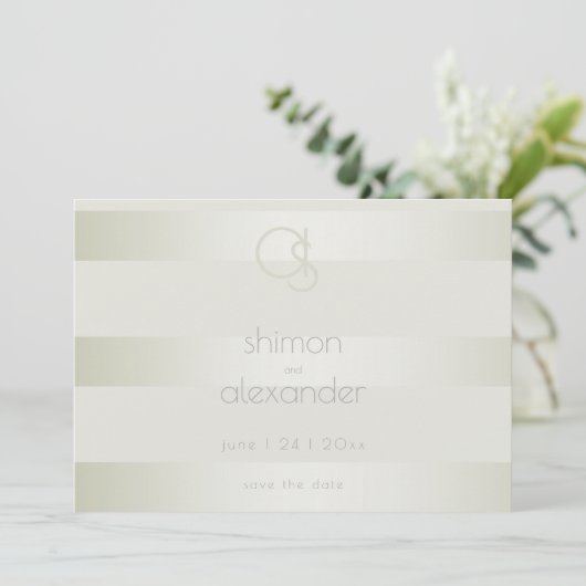 Save the date | Lichtmakend Bleek moss Stripe Mono (Staand voorkant)