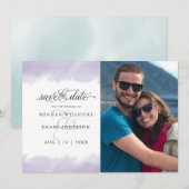 Save the date | Lila Waterverf Slag Kaart (Voorkant / Achterkant)