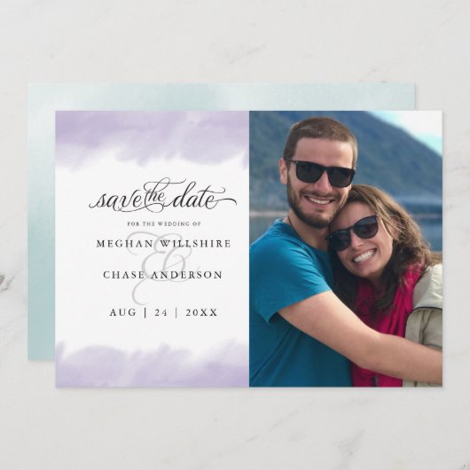 Save the date | Lila Waterverf Slag Kaart (Voorkant / Achterkant)