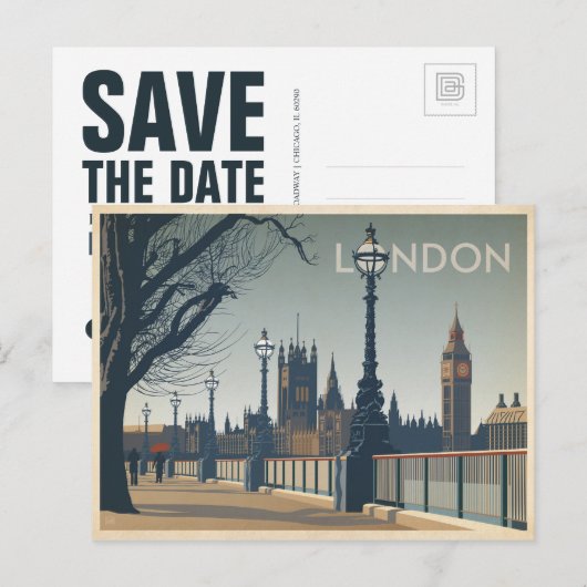 Save the date | Londen Aankondigingskaart (Voorkant / Achterkant)