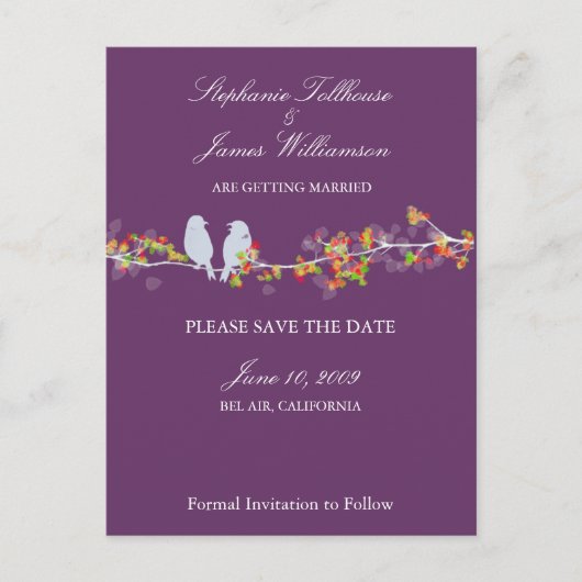 Save the Date love birds briefkaart (Voorkant)