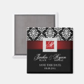 Save the Date Magneet Jewel Broche Rood Zwart Wit (Voorkant / Achterkant)
