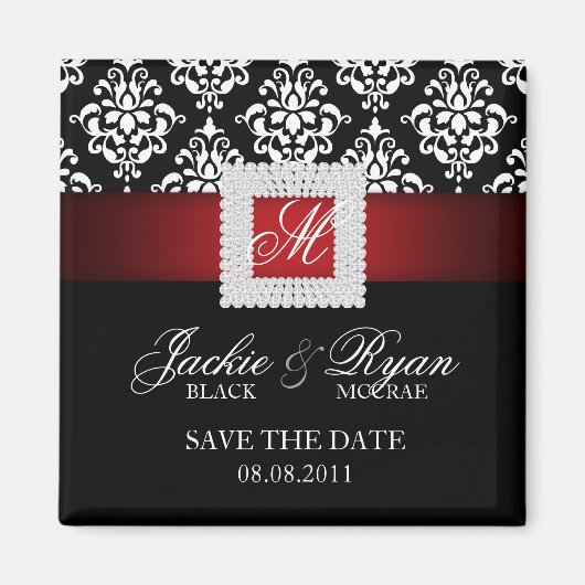 Save the Date Magneet Jewel Broche Rood Zwart Wit (Voorkant)