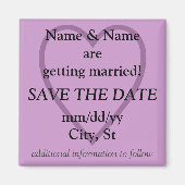 SAVE THE DATE magneet - lila met hart (Voorkant)