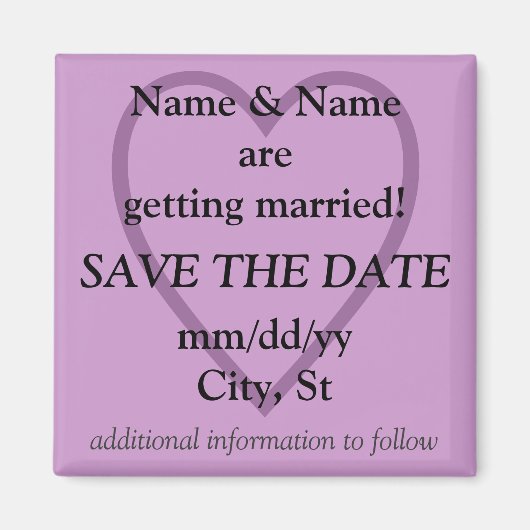 SAVE THE DATE magneet - lila met hart (Voorkant)