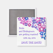 'Save the Date' Magneet, roze en blauwe bloemen Magneet (Voorkant / Achterkant)