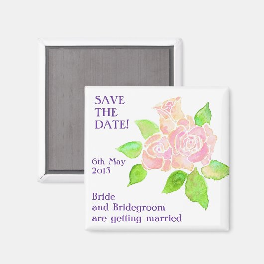 'Save the Date' Magneet,  Roze Rozen Magneet (Voorkant / Achterkant)