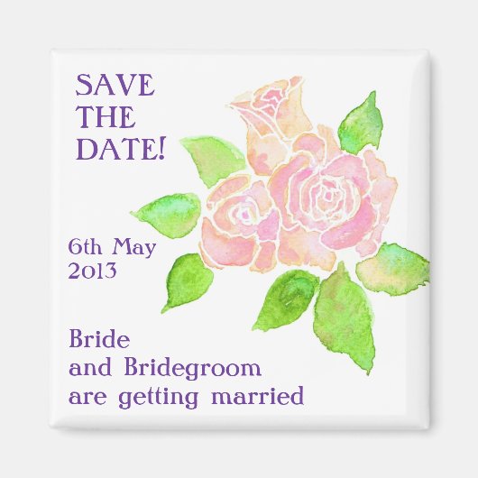 'Save the Date' Magneet,  Roze Rozen Magneet (Voorkant)