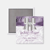 Save the Date Magnet Bloemenblad Paarse Zilveren B (Voorkant / Achterkant)