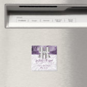 Save the Date Magnet Bloemenblad Paarse Zilveren B (Insitu (Vaatwasser))