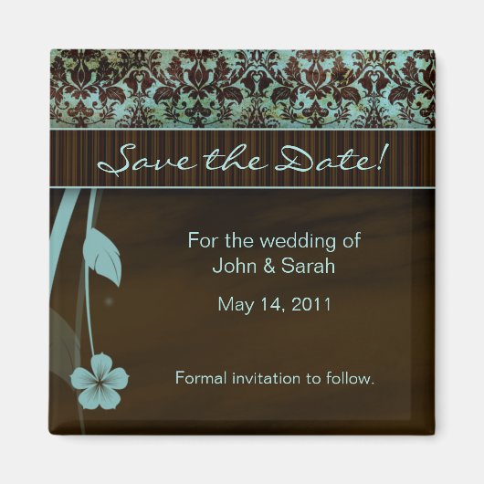Save the Date Magnet bloemendamast blauw bruin (Voorkant)