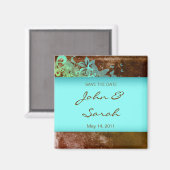 Save the Date Magnet bloemengrunge blauw bruin (Voorkant / Achterkant)