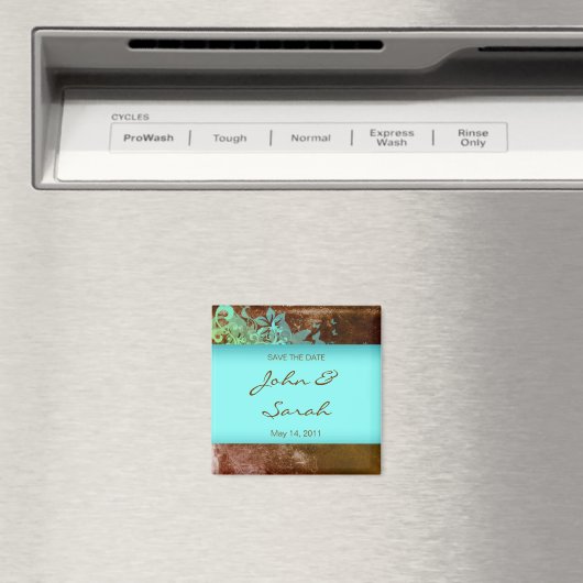 Save the Date Magnet bloemengrunge blauw bruin (Insitu (Vaatwasser))