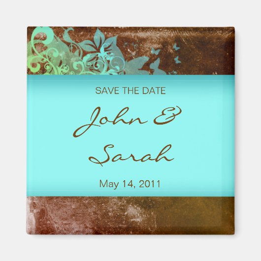 Save the Date Magnet bloemengrunge blauw bruin (Voorkant)