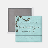 Save the Date Magnet bloemenwaterig blauw (Voorkant / Achterkant)