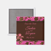 Save the Date Magnet Goud Bloemen Roze Bruin (Voorkant / Achterkant)