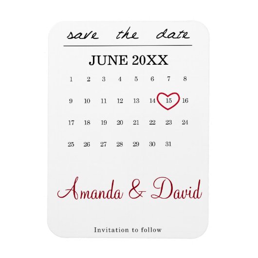 Save the Date Magnet - maand kalender hart Magneet (Verticaal)