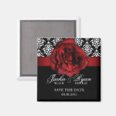 Save the Date Magnet Red Rose Damask (Voorkant / Achterkant)