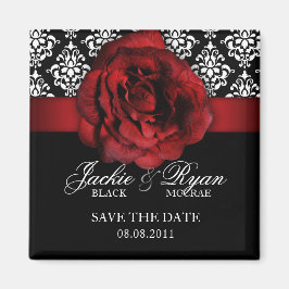 Save the Date Magnet Red Rose Damask