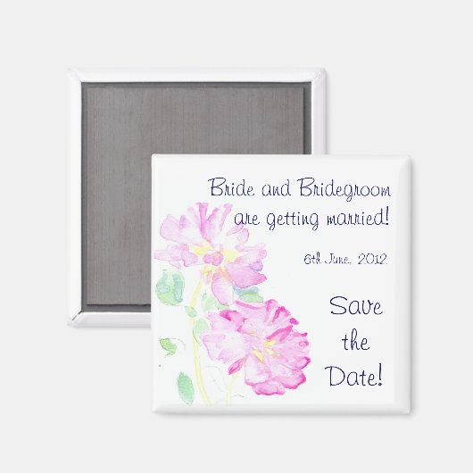  'Save the Date' Magnet, Roze rozen Magneet (Voorkant / Achterkant)