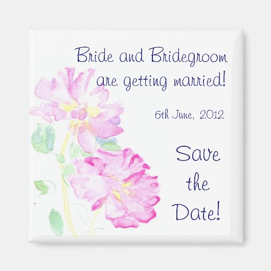  'Save the Date' Magnet, Roze rozen Magneet (Voorkant)
