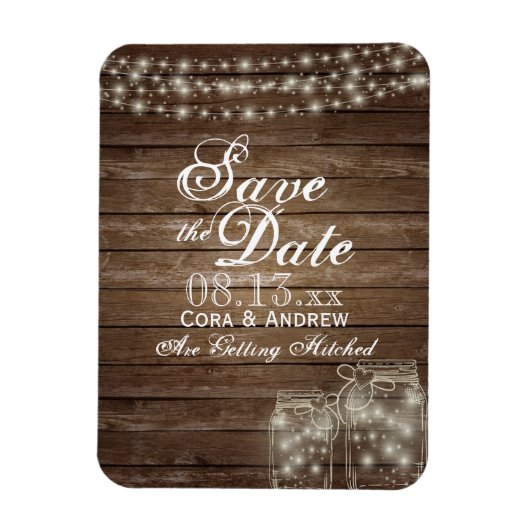 Save the Date Magnet - Rustieke Mason Jar Lights Magneet (Verticaal)