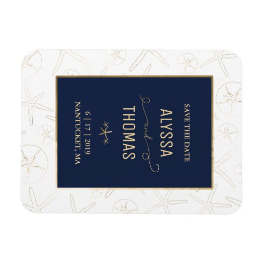 Save the Date Magnet - Strand Bruiloft, Zeester Magneet (Horizontaal)