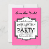 Save the Date Magnet Sweet 16 Verjaardag A02B ROZE Magnetische Uitnodiging (Voorkant)