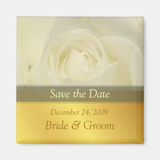 Save the Date Magnet, witte roos Magneet (Voorkant)