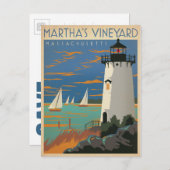 Save the date | Martha's Vineyard, MA Vuurtoren Aankondigingskaart (Voorkant / Achterkant)