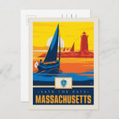Save the date | Massachusetts Uitnodiging Briefkaart (Voorkant / Achterkant)
