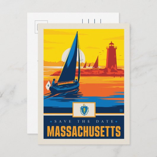 Save the date | Massachusetts Uitnodiging Briefkaart (Voorkant / Achterkant)