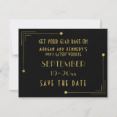 Save The Date Matte Zwart en Goud 1920s Bruiloft (Voorkant)