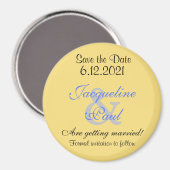 Save the Date Mellow Yellow Blauwe Magneten (Voorkant / Achterkant)