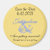 Save the Date Mellow Yellow Blauwe Magneten (Voorkant)