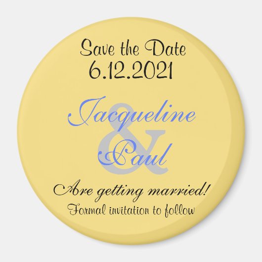 Save the Date Mellow Yellow Blauwe Magneten (Voorkant)