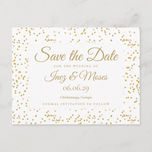 Save the Date met goud stof confetti Aankondigingskaart (Voorkant)