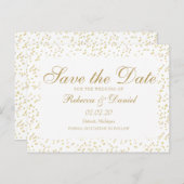 Save the Date met goud stof confetti script Aankondigingskaart (Voorkant / Achterkant)