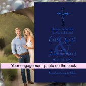 Save the Date met Kruis Blauwe Monochrome Foto Ach