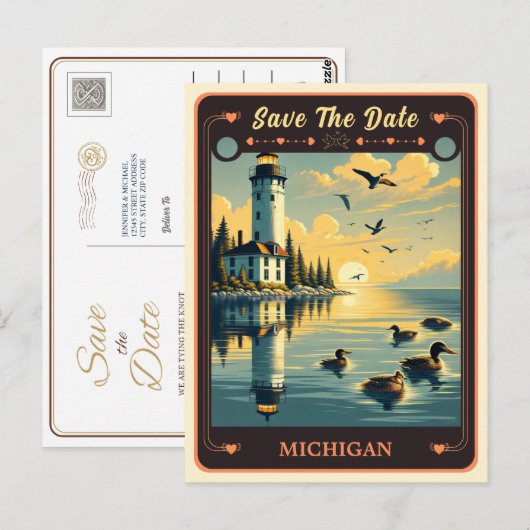 Save the date | Michigan Invitation Briefkaart (Voorkant / Achterkant)