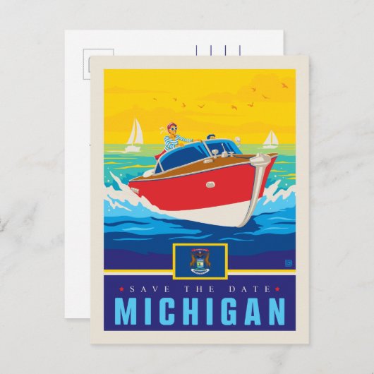 Save the date | Michigan Uitnodiging Briefkaart (Voorkant / Achterkant)